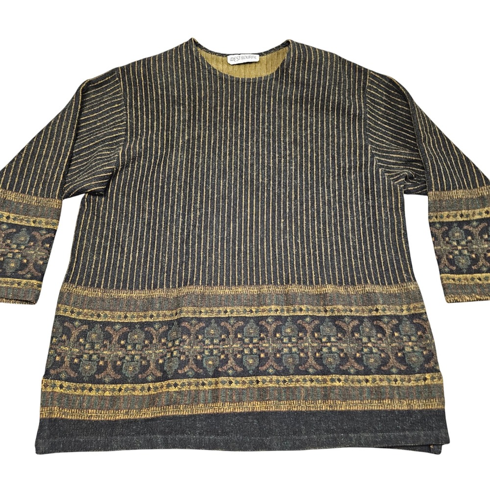 Westbourne Knit Sweater XL‎ Black Gold Patterned Vintage Boho Artsy Earthtones